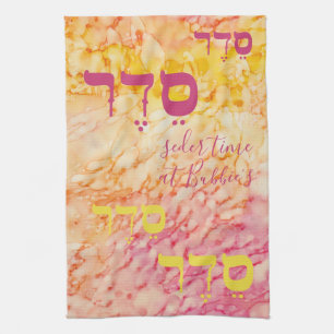 Passover Yellow Pinks SederTime Kitchen Towel
