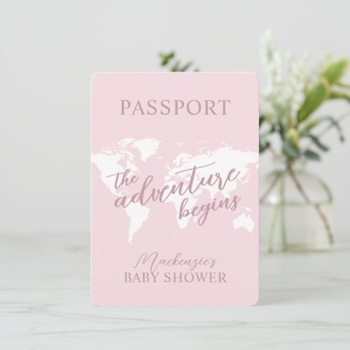 Passport Adventure Travel Theme Pink Baby Shower Invitation