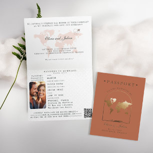 Passport Boho Arch Terracotta Destination Wedding Invitation