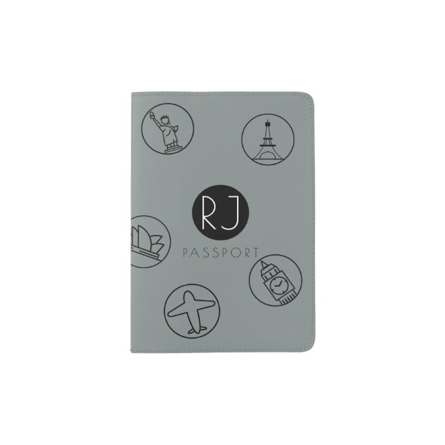 Passport Cover | Iconized Cities & Planes (Olive) (Front)