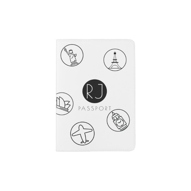 Passport Cover | Iconized Cities & Planes (White) (Front)