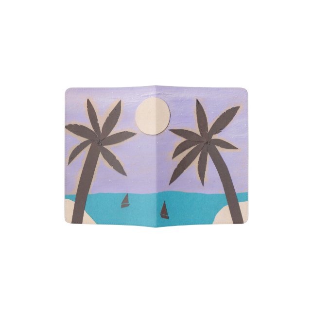 Passport Cover with a Palm and Ocean Scene (Opened)