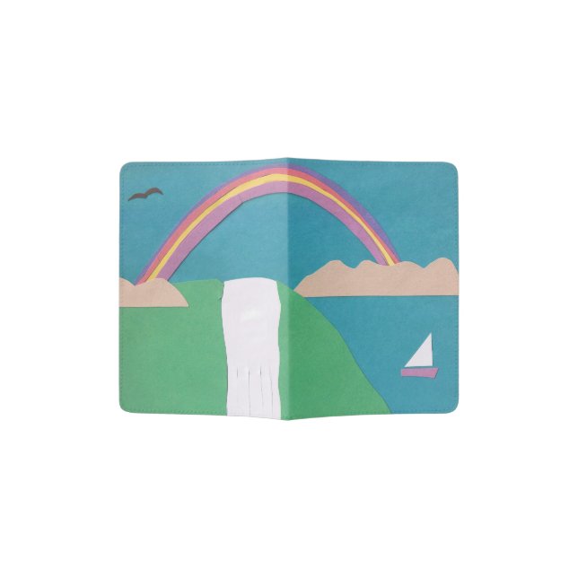 Passport Cover with a Waterfall and Rainbow Scene (Opened)