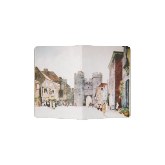 Passport cover with 'Canterbury Tower Gate' image (Opened)