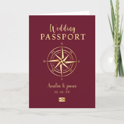 Passport Destination Compass Wedding Faux gold Invitation