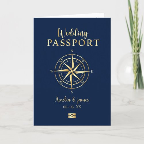 Passport Destination Compass Wedding Faux gold Invitation