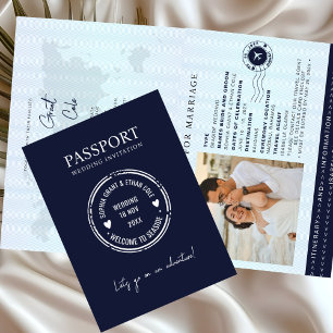 Passport Destination Wedding Blue invitation