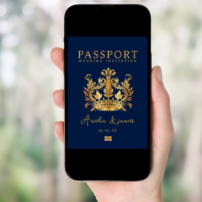 Passport Destination Wedding Faux gold invitation (Front Digital)