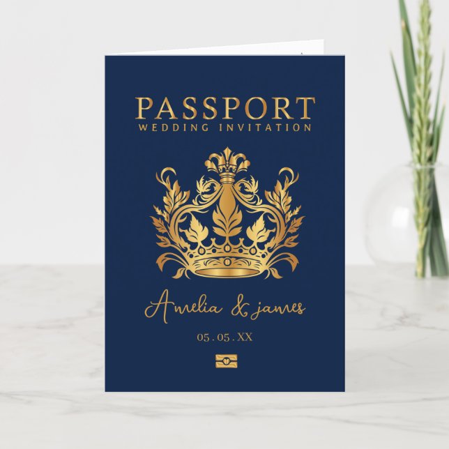 Passport Destination Wedding Faux gold invitation