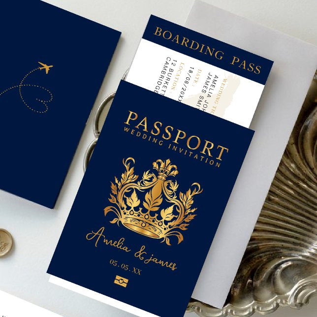 Passport Destination Wedding Faux gold invitation (Creator Uploaded)