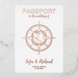 Passport Destination Wedding Gold Foil World Map Foil Invitation