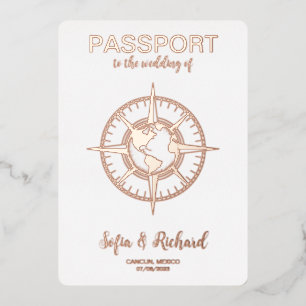 Passport Destination Wedding Gold Foil World Map Invitation
