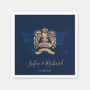 Passport Destination Wedding Gold Navy World Map Napkins