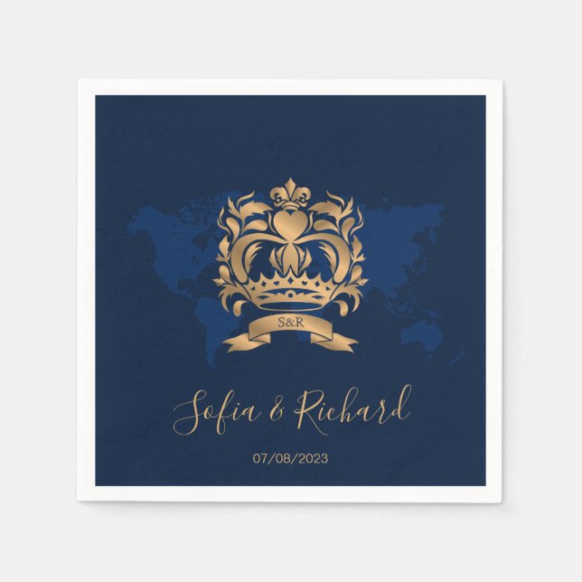 Passport Destination Wedding Gold Navy World Map  Napkins (Front)