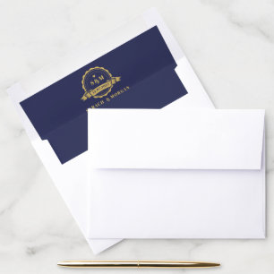 Passport Destination Wedding Monogram Navy Blue  Envelope Liner