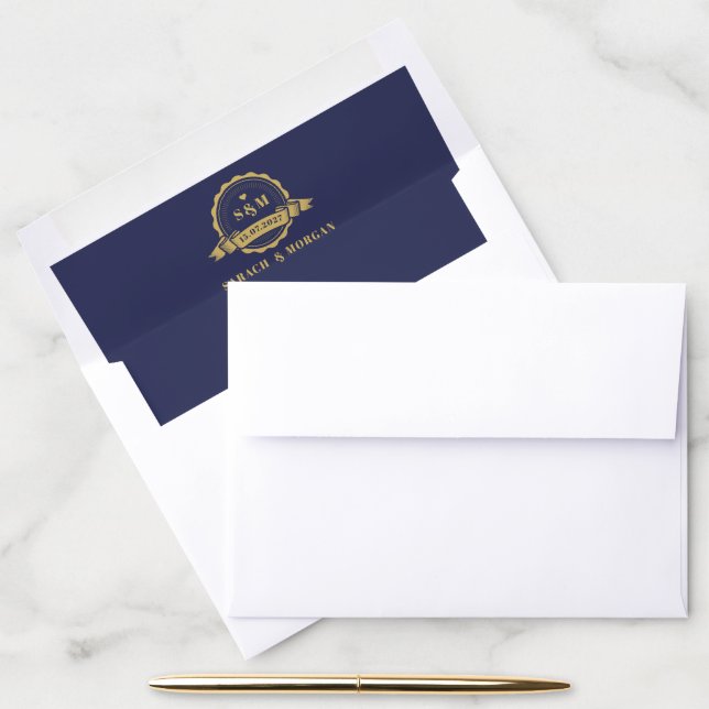 Passport Destination Wedding Monogram Navy Blue  Envelope Liner (Desk)