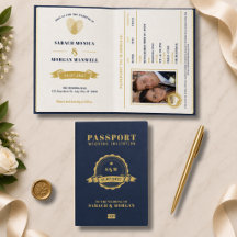 Passport Destination Wedding Monogram Navy Blue