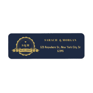 Passport Destination Wedding Monogram Navy Blue Label