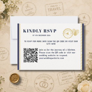 Passport Destination Wedding Monogram QR-Code RSVP Card