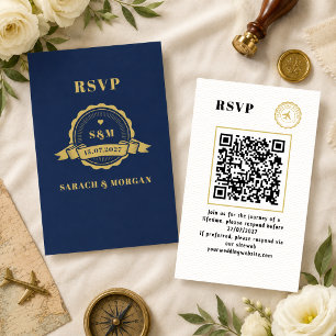 Passport Destination Wedding Monogram RSVP QR-Code Enclosure Card