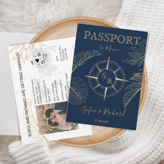 Passport Destination Wedding Palm Compass Monogram Invitation