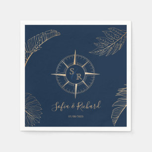 Passport Destination Wedding Palm Compass Monogram Napkins