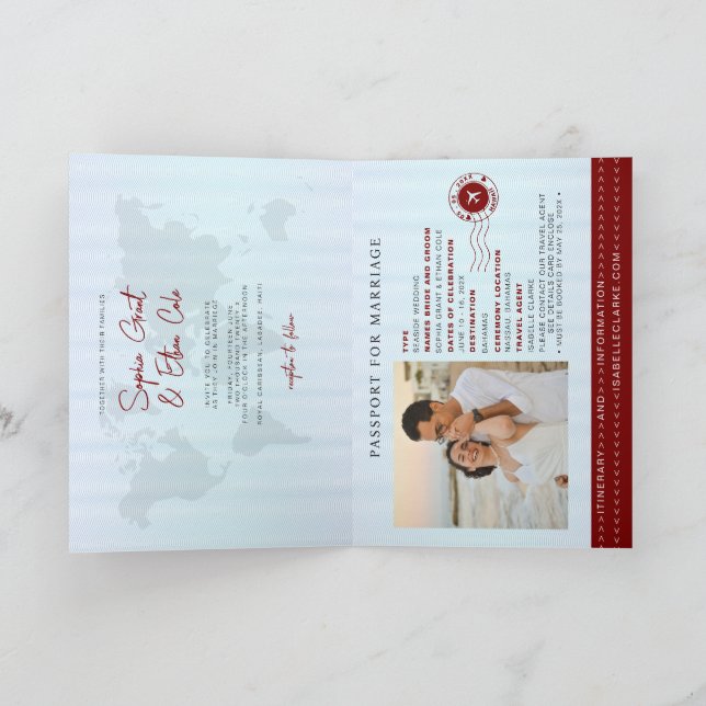 Passport Destination Wedding red invitation (Inside)