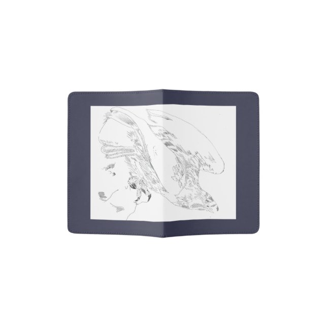 Passport holder in blue with Eagle image (Opened)