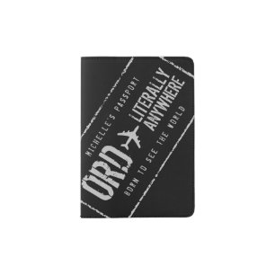 Passport Holder Personalized Airport Stamp Black