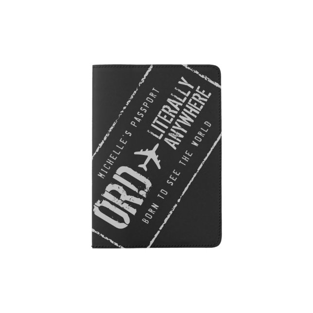 Passport Holder Personalized Airport Stamp Black (Front)