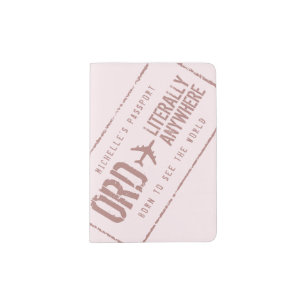 Passport Holder Personalized Airport Stamp Pink