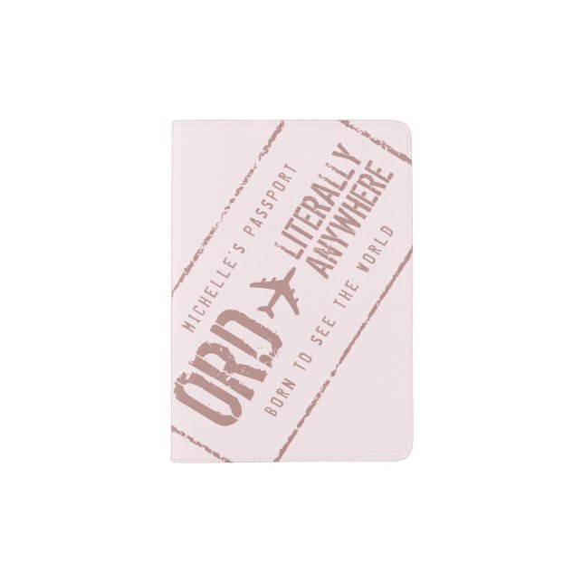Passport Holder Personalized Airport Stamp Pink (Front)