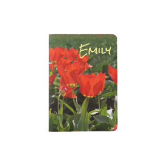 PASSPORT Holder RED TULIP FLOWERS Add Name