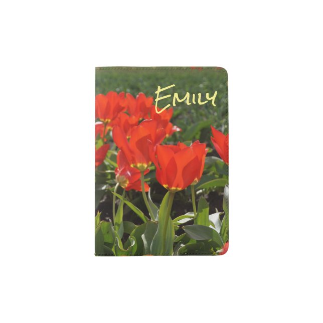 PASSPORT Holder RED TULIP FLOWERS Add Name (Front)