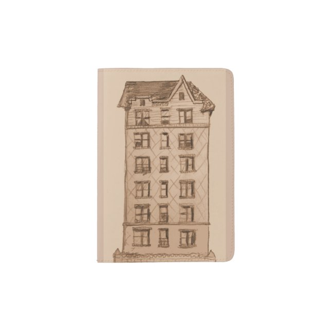 Passport Holder with Pre-War Building Drawing (Front)