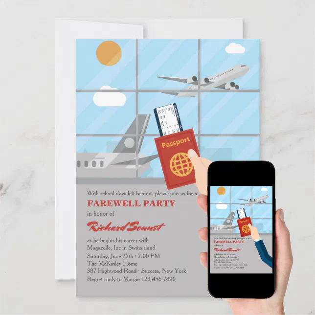 Passport in Hand Farewell Party Invitation | Zazzle