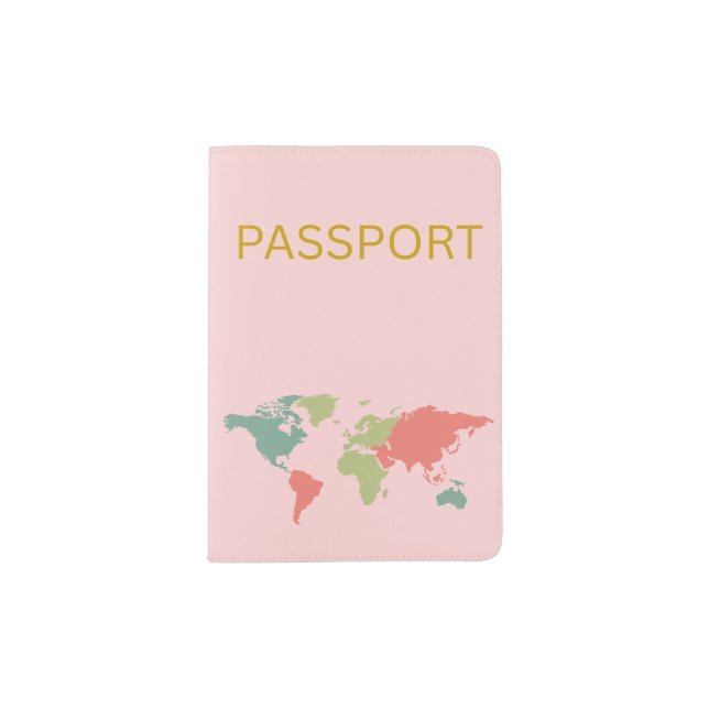 Passport Map Aesthetic, Blush Pink Passport Holder (Front)