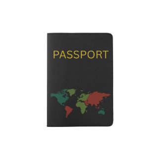 Passport Map Minimal, Black Passport Holder