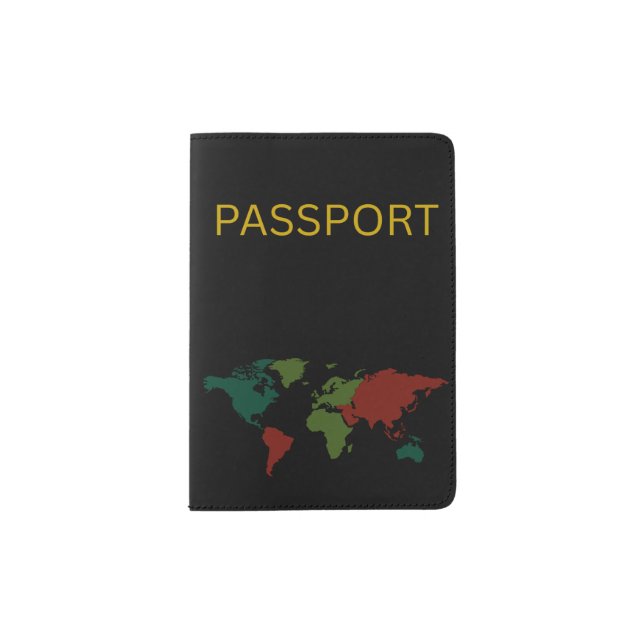Passport Map Minimal, Black Passport Holder (Front)