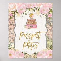 Passport Photos Floral Travel Miss to Mrs Map Poster