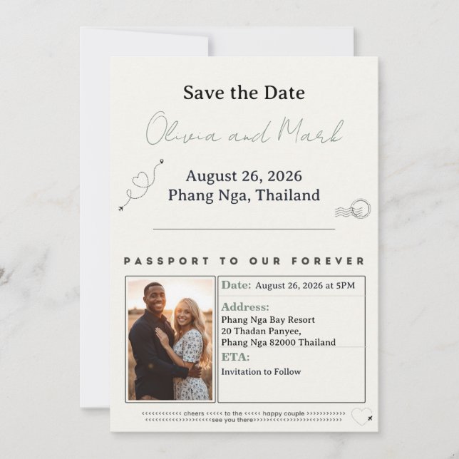 Passport Save the Date – Sage & Beige | Rustic Invitation (Front)