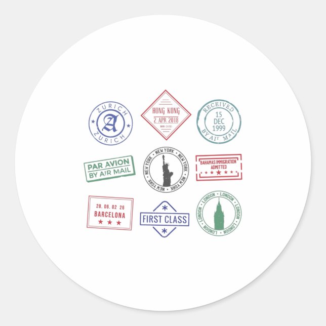 Passport Stamp Classic Round Sticker (Front)