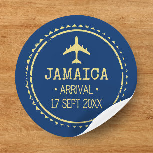Passport Stamp Jamaica Destination Wedding Blue Classic Round Sticker