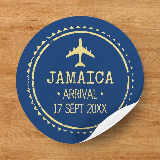 Passport Stamp Jamaica Destination Wedding Blue Classic Round Sticker (Passport Stamp Jamaica Destination Wedding Blue Classic Round Sticker
)