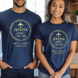 Passport Stamp Jamaica Family Vacation Blue T-Shirt<br><div class="desc">Blue and yellow passport stamp family vacation shirt.  Customize it with your location,  family name and date.  Also great for a honeymoon or destination wedding.</div>