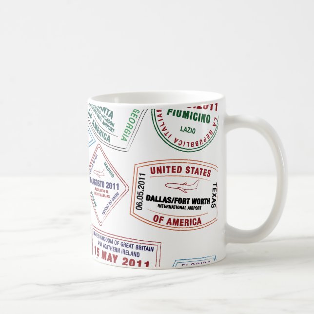 Passport Stamp Pattern Print Coffee Mug (Right)
