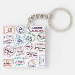 Passport Stamp Pattern Print Keychain