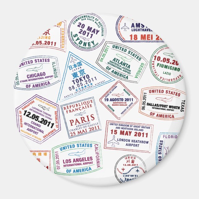Passport Stamp Pattern Print Magnet (Front)