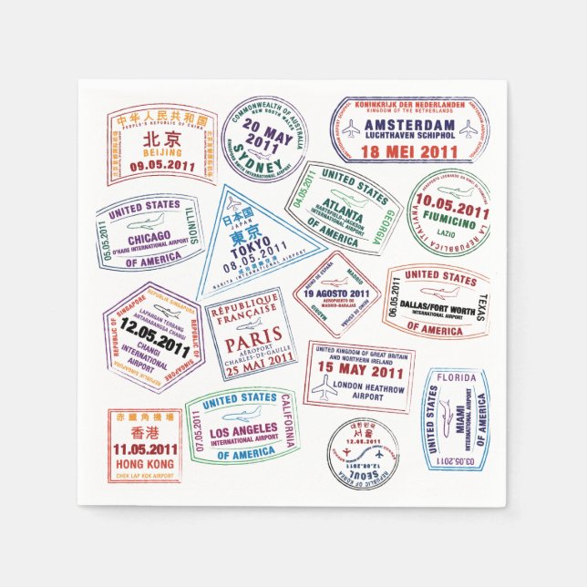 Passport Stamp Pattern Print Napkins (Front)