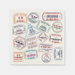 Passport Stamp Pattern Print Napkins